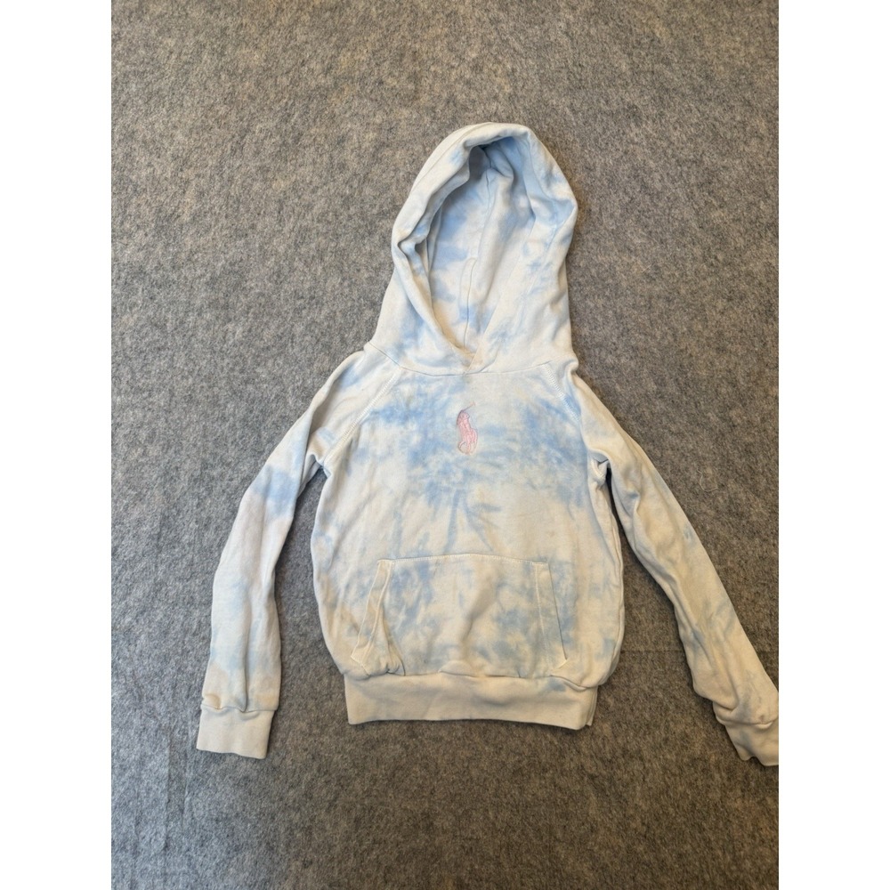 Polo Ralph Lauren Kids Tie Dye Hoodie Big Pony Blue Pink Preppy Y2K Sweatshirt